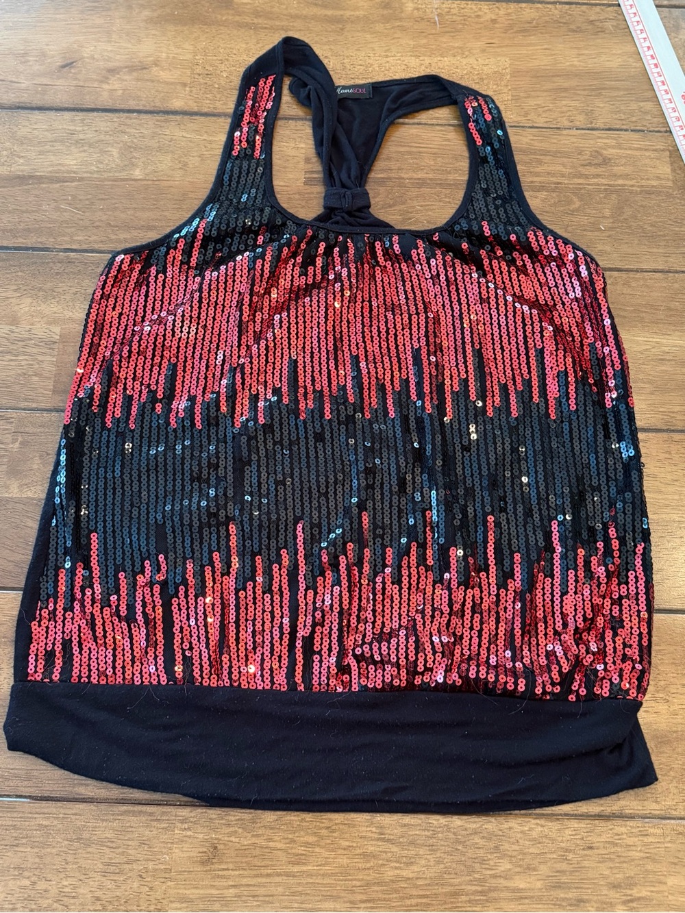 Heart SOUL Black & Red Sequin Racerback Tank Top Size XL Y2K Party Night Out